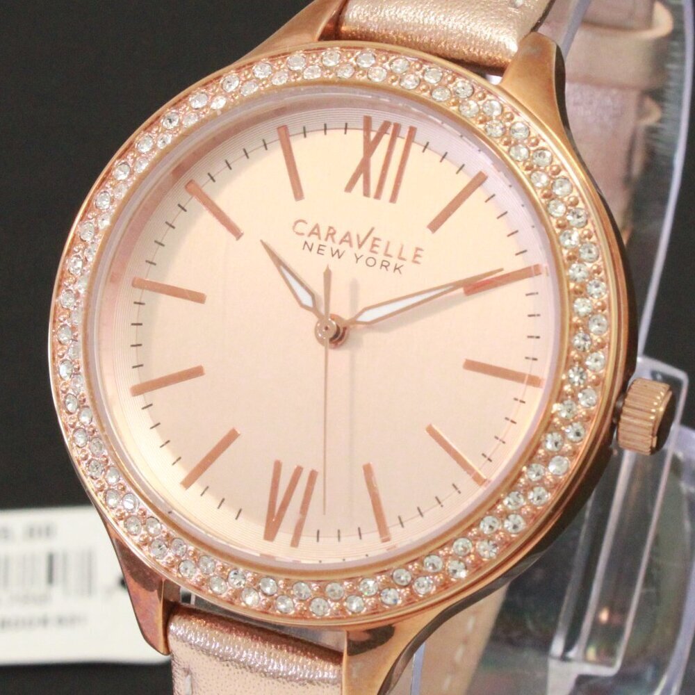 Caravelle Ladies Dress Watch By Bulova Crystal Bezel Dial Rose Gold Tones 38mm - Picture 10 of 12